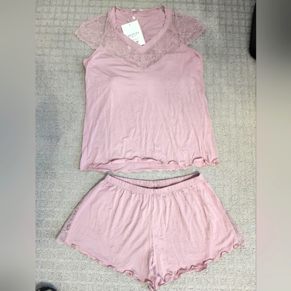 Oh Zuza Other - Oh Zuza Soft Pink V-Neck Pajama Set with Lace Trim size Large